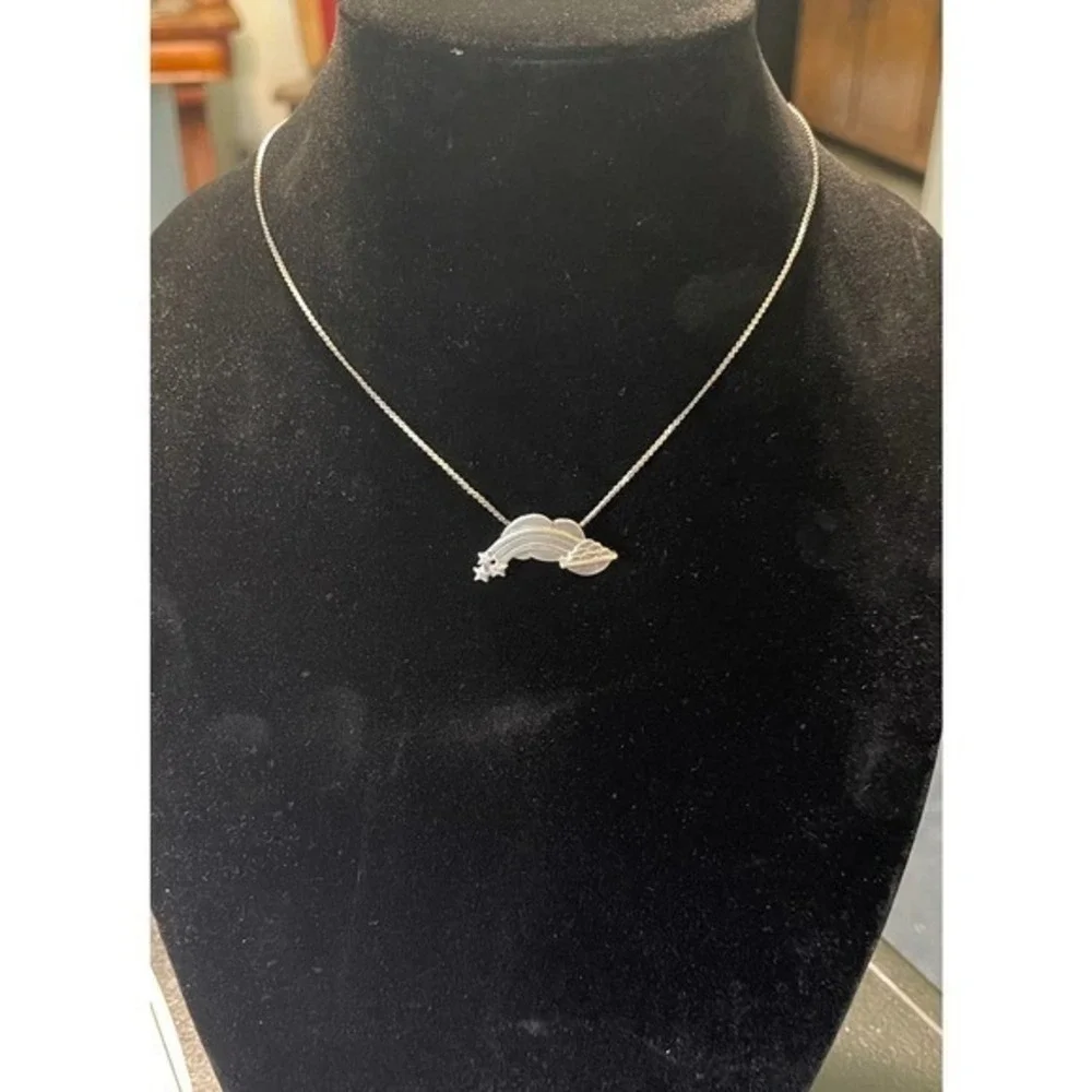 Sterling Silver Rainbow with Pot of Gold Pendant Silver‎ Chain Vintage